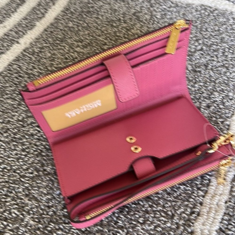 Michael Kors Jet Set Travel Large Double Zip Wristlet Wallet Rosewood Leather - Picture 9 of 16